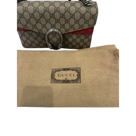 Gucci Dionysus GG Supreme Canvas Shoulder Bag – Red Suede Trim + COA - Picture 1 of 6